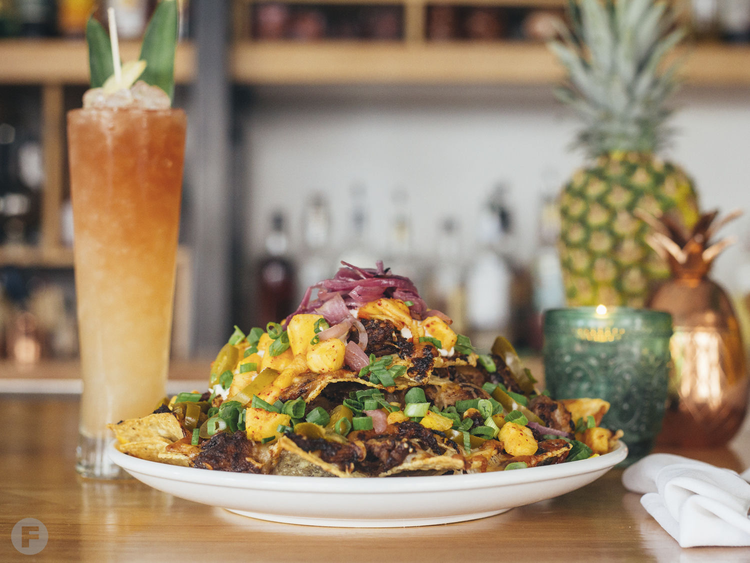 Korean BBQ Pork Nachos from The Golden Girl Rum Club